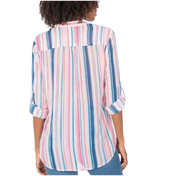 NWT KUT from the Kloth Kut Pink, Blue & White Stripe "Jasmine" Blouse - SIZE S - Picture 4 of 9